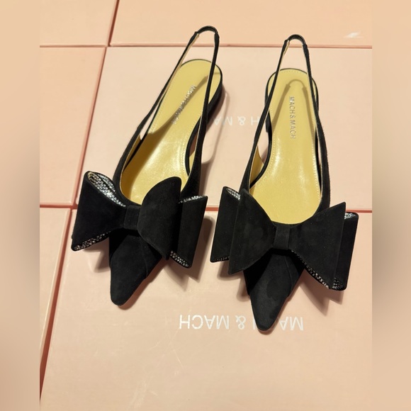 Mach & Mach 15mm Le Cadeau Suede Slingback Flats Black various sizes available - Picture 6 of 16